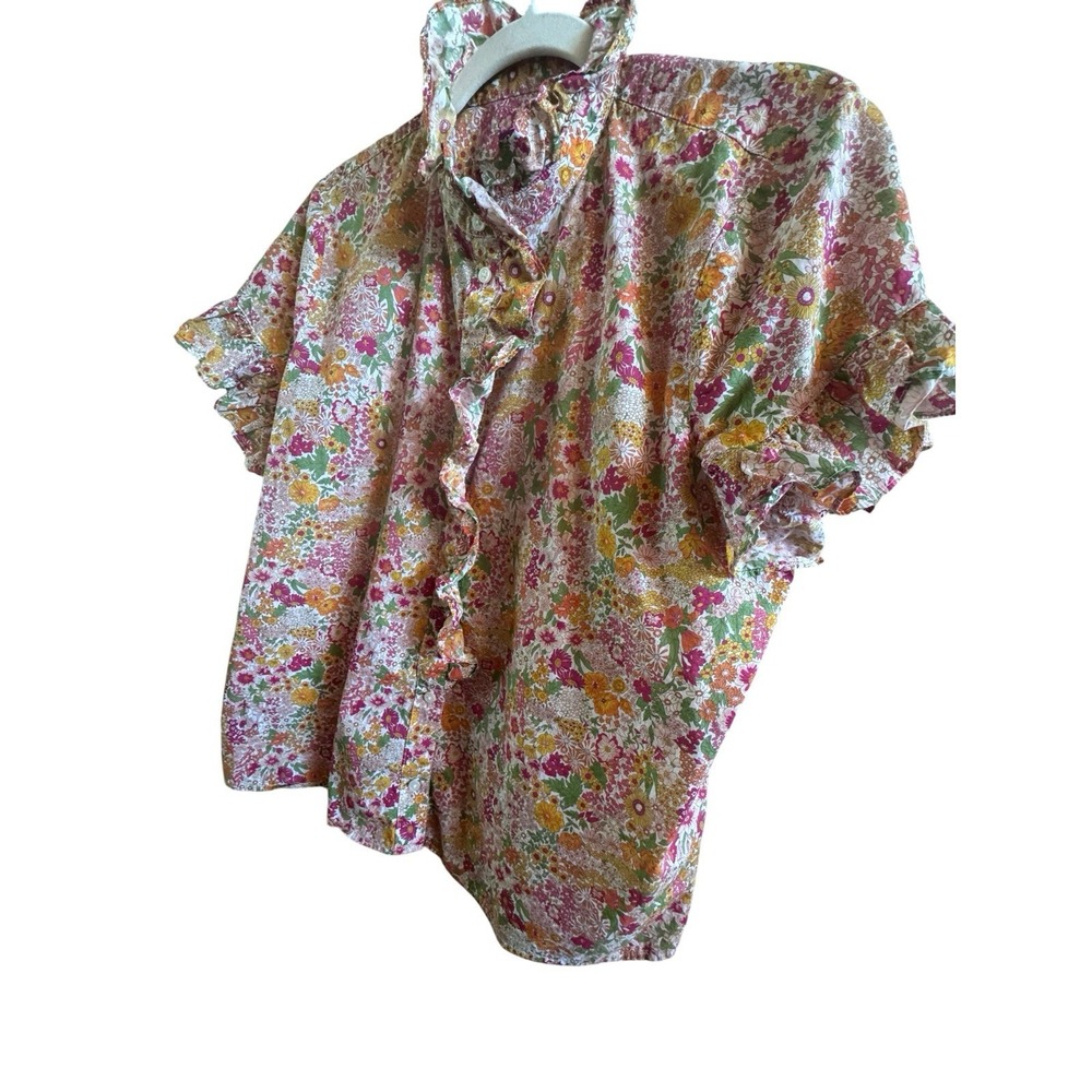J.Crew Cottagecore Top Liberty Margaret Anne Fabric Women's Sz 14 Ruffle Collar
